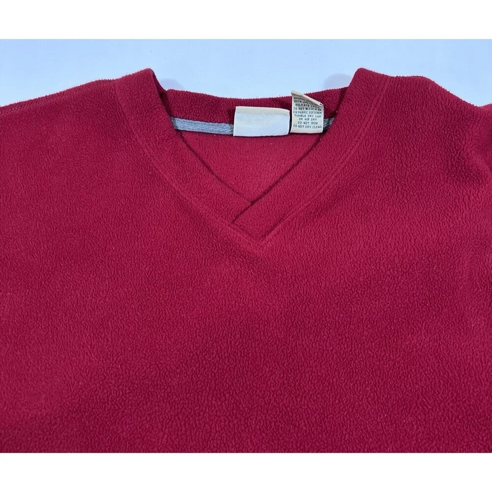Vintage 90s LL Bean Red Fleece V-Neck Pullover Sweater Men's XL Hong Kong - Picture 6 of 9